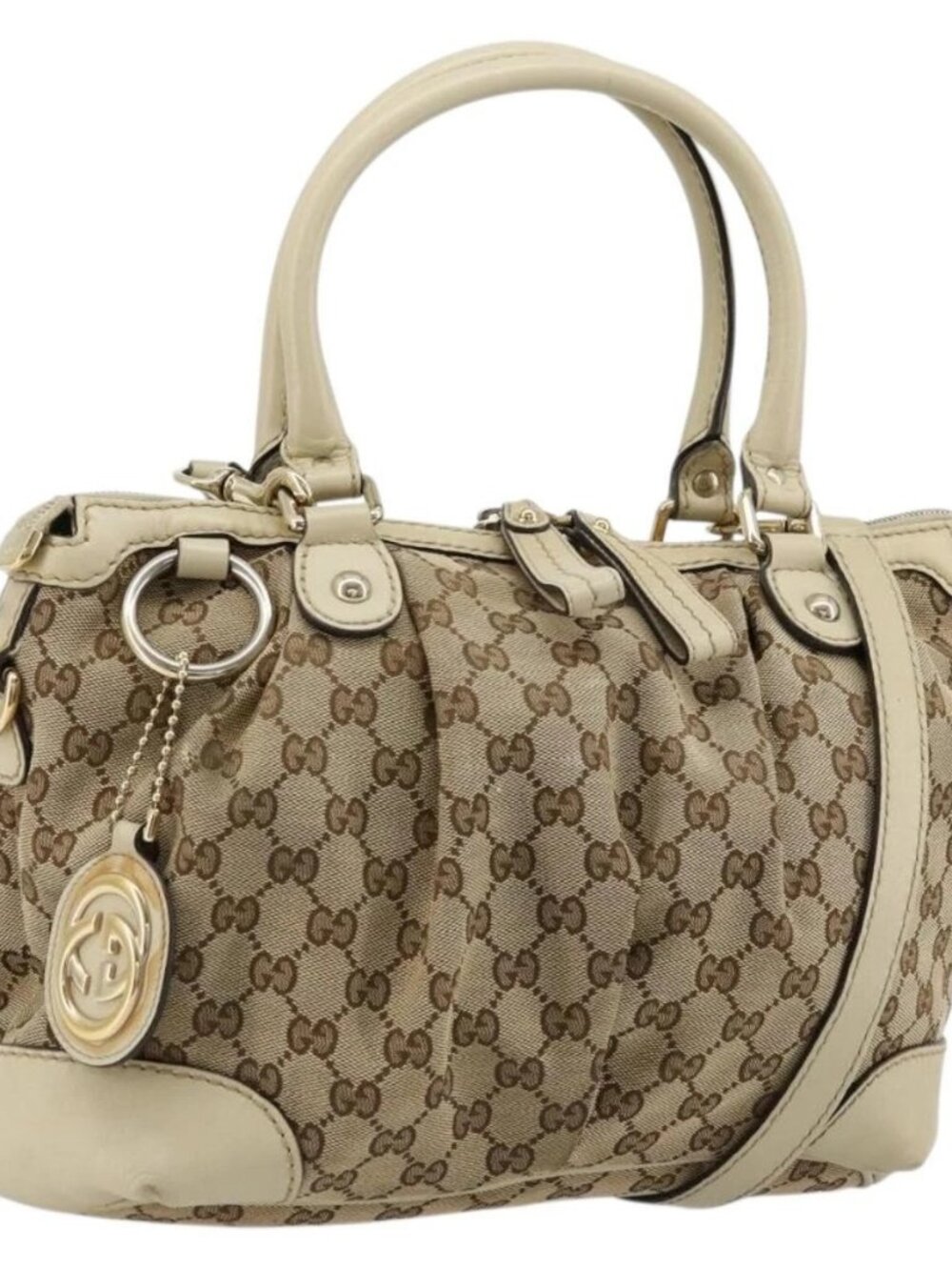 GUCCI GG Canvas Hand Bag 2way Beige Gold 247902 Auth 176270